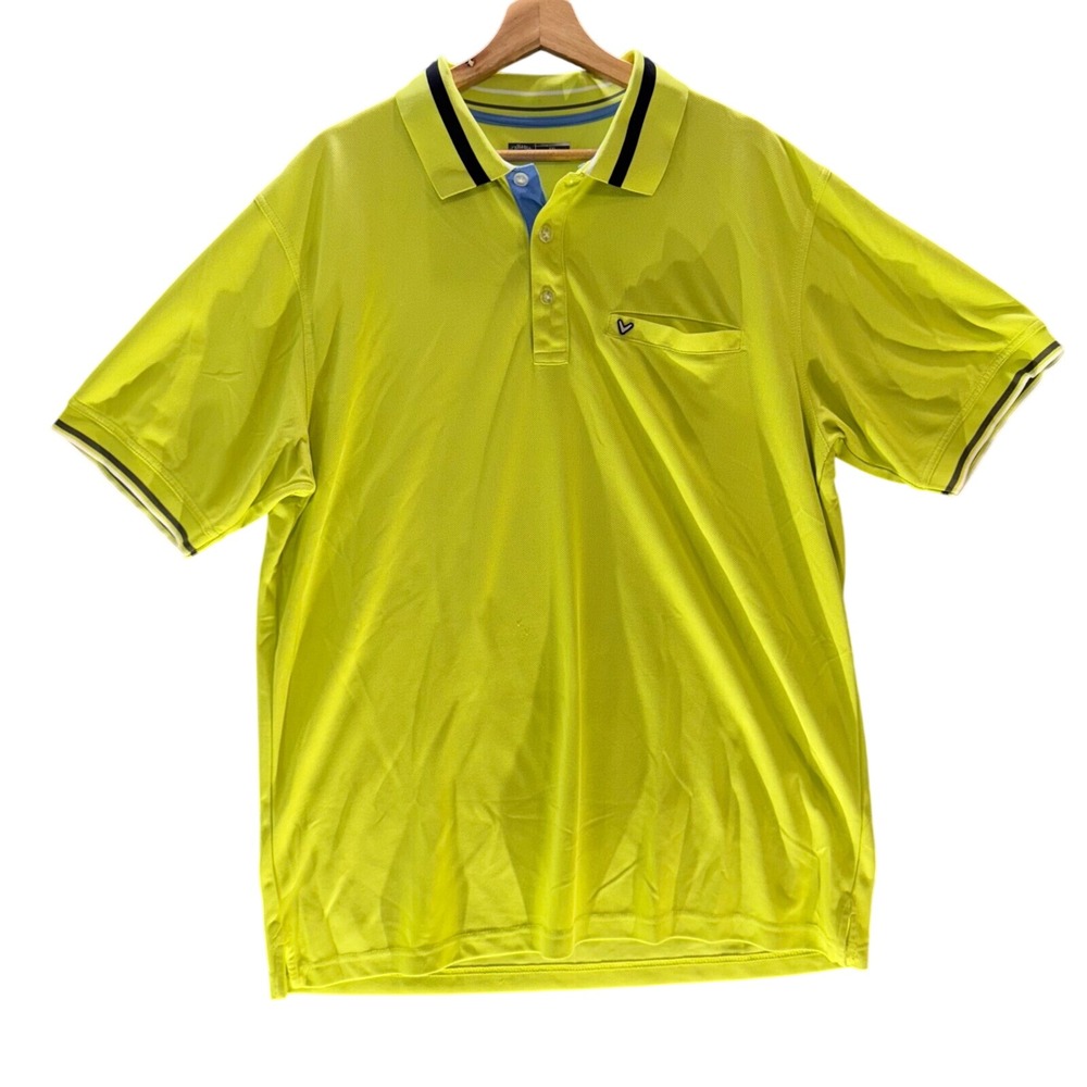 Callaway Golf Polo Shirt Mens XXL Neon Yellow Performance‎ Short Sleeve Athletic